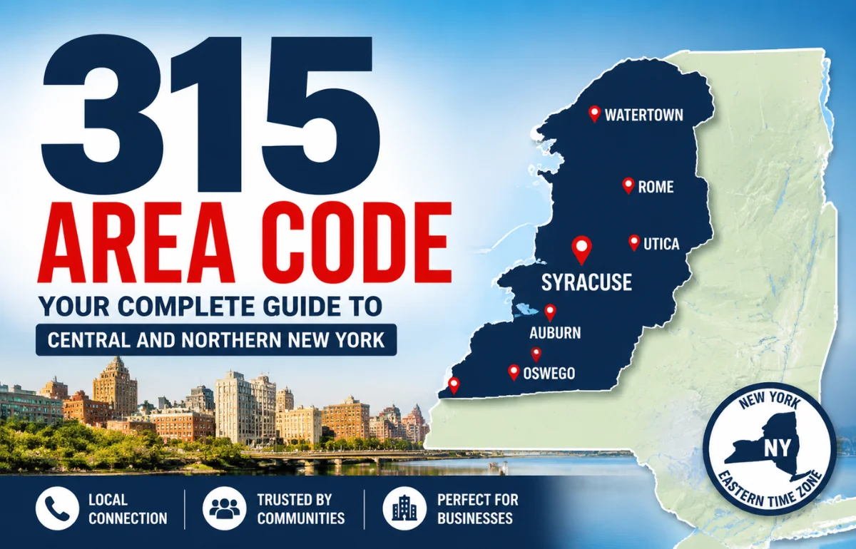 315 Area Code New York map infographic