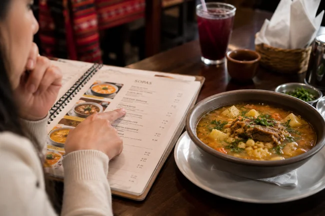 Restaurant menu and hearty meal