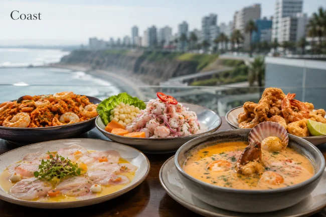 Peruvian coast seafood dishes in Lima