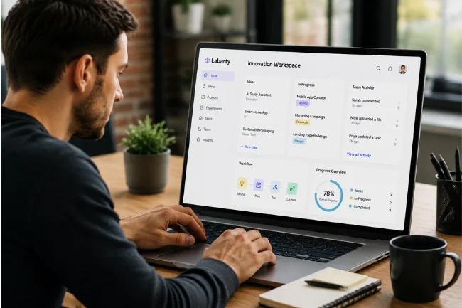 Labarty innovation workspace dashboard on laptop