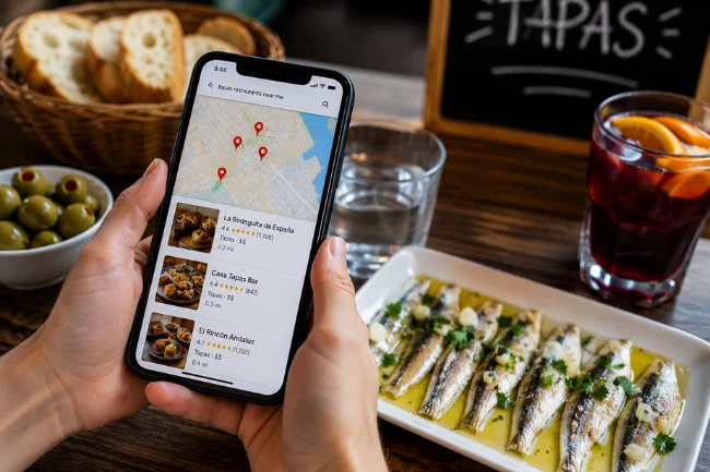 Spanish anchovies with local dining map