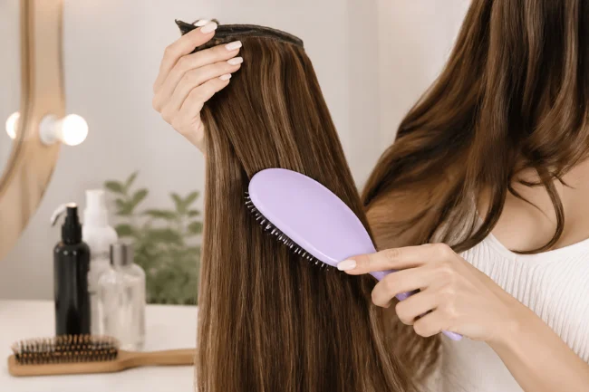 How to take care of hair extensions with gentle brushing technique
