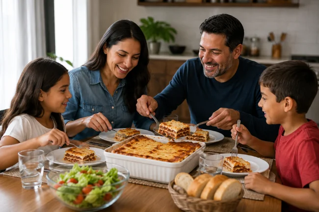 Family enjoying traditional Venezuelan comfort food