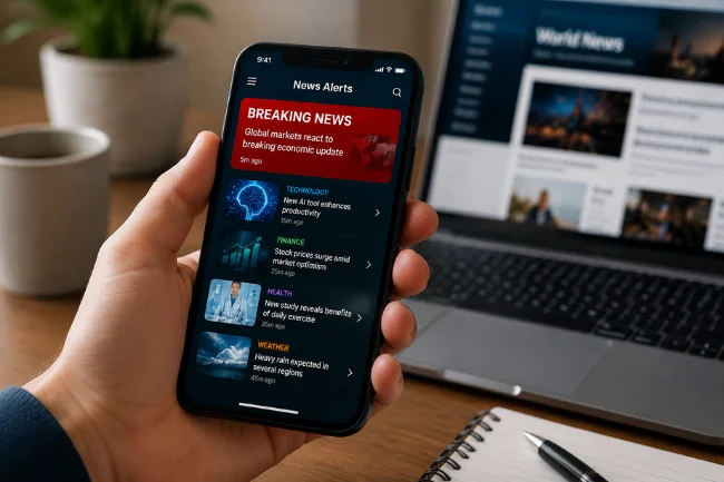 DigitalNewsAlerts real time news alerts on smartphone screen