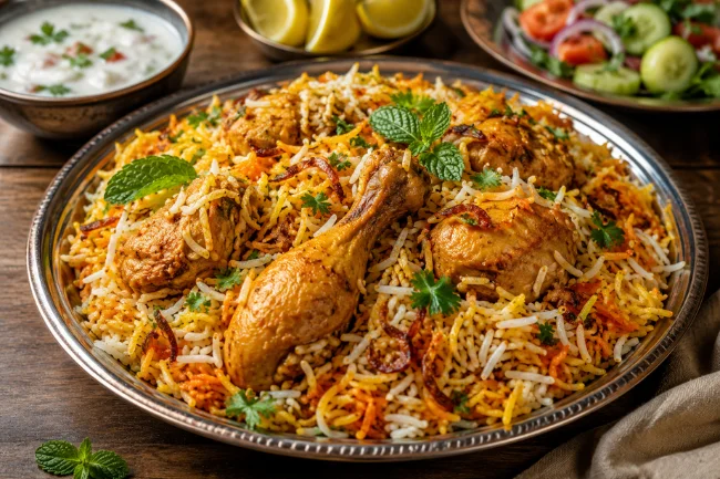 Traditional Pakistani Food biryani platter