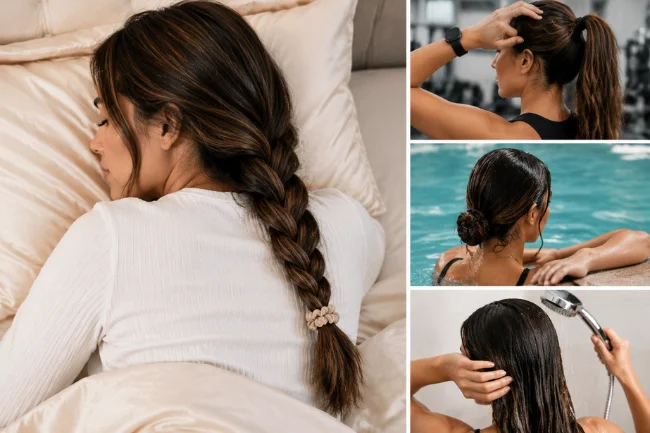 Hair extensions care during sleep, exercise, and swimming