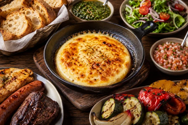 Provoleta with chimichurri and grilled sides