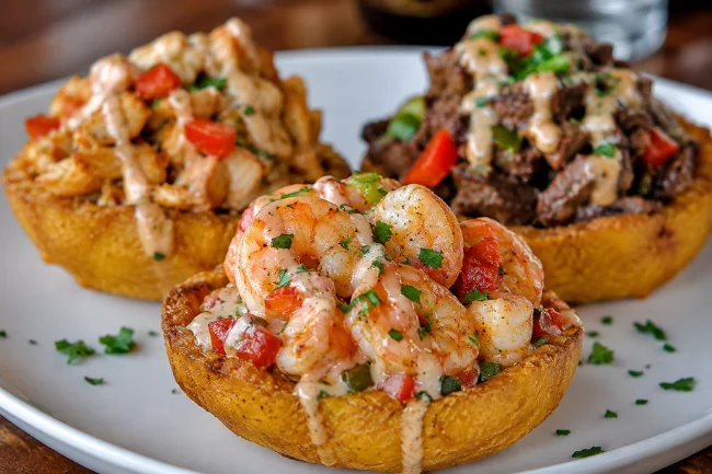 Crispy stuffed plantain cups with shrimp