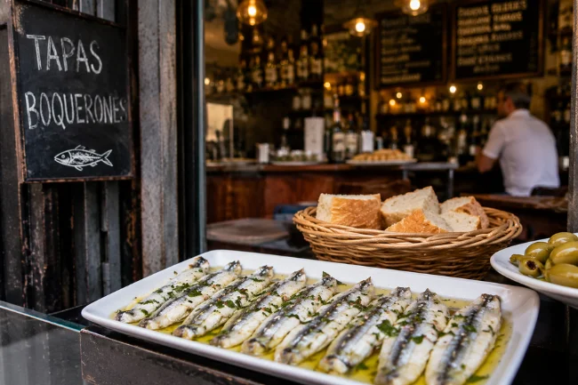 Tapas boquerones in Spanish bar