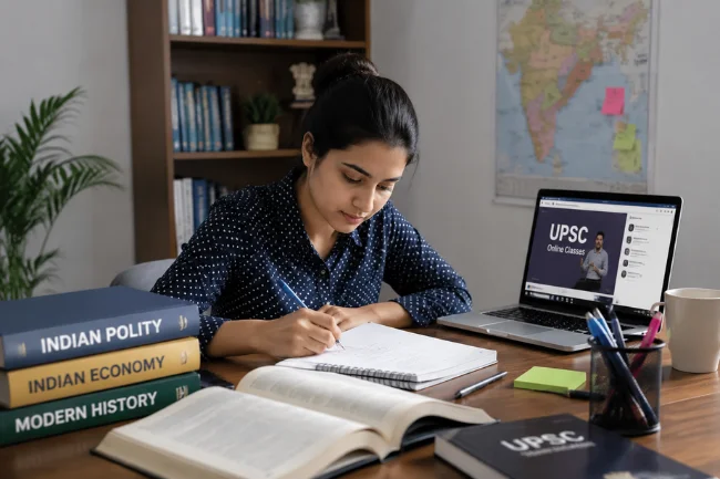 Focused student preparing for civil services exam