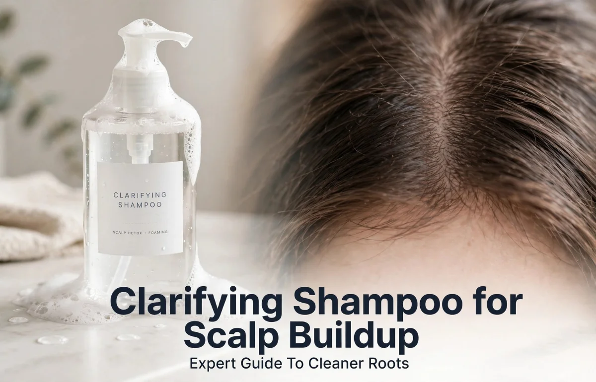 Clarifying Shampoo for Scalp Buildup bottle with clean scalp