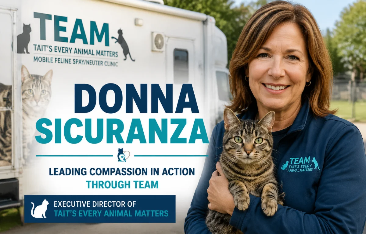 Donna Sicuranza animal welfare leader with cat