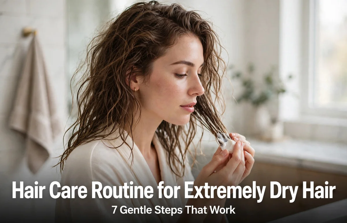 Hair Care Routine for Extremely Dry Hair - woman conditioning damp ends