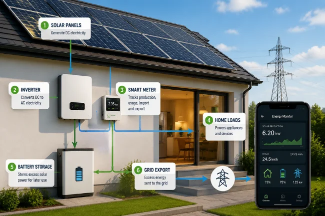 HMS Photovoltaik solar energy flow inverter battery smart meter system