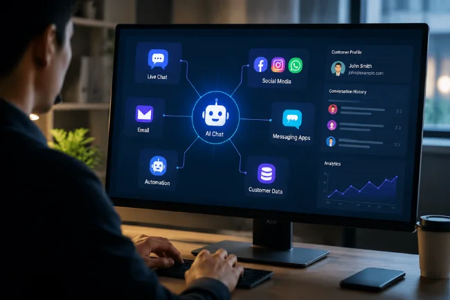 Konversky AI communication system dashboard in office workstation