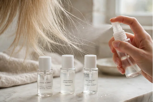 Lightweight leave-in spray with panthenol and silk protein for fine thin hair