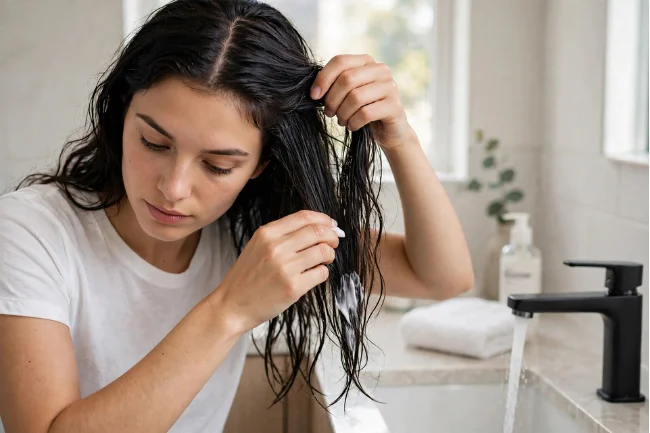 Correctly applying conditioner for dry scalp to mid-lengths