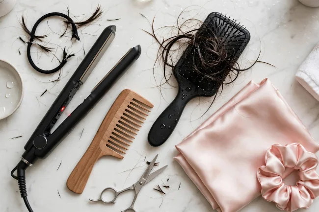 Hair Care Products for Breakage mistakes causing breakage like heat styling and tight elastics