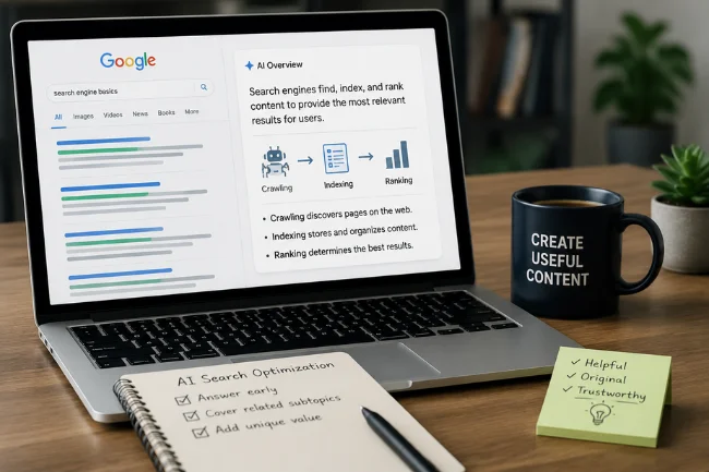 Search Engine Basics AI search workspace concept