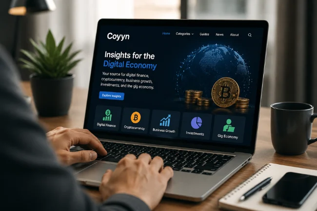 Coyyn digital finance platform on laptop