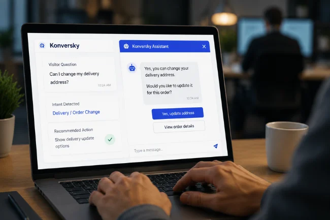 Konversky AI chat support dashboard on laptop